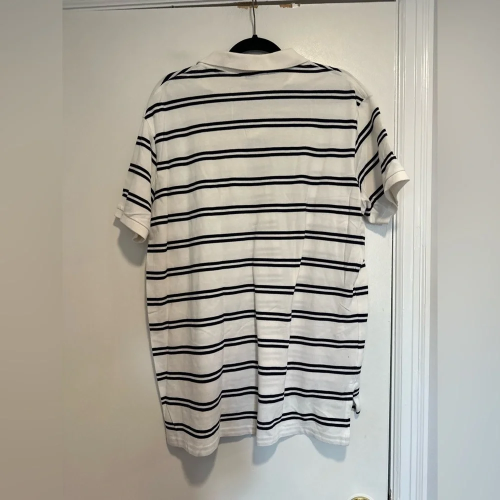 POLO RALPH LAUREN SzXXL Pique white/ navy striped Cotton Polo Short Sleeve Shirt